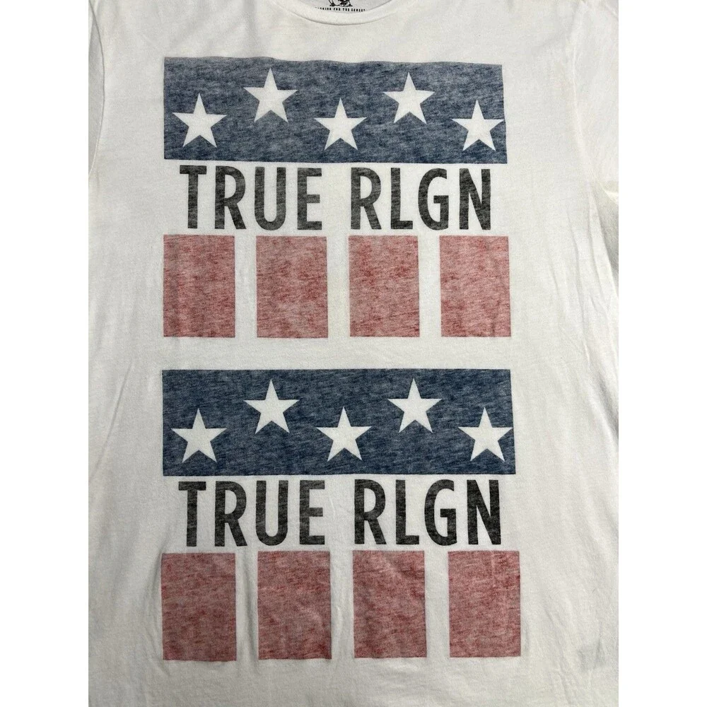 true religion printed tee shirt - Stars & Stripes MENS Size Large White